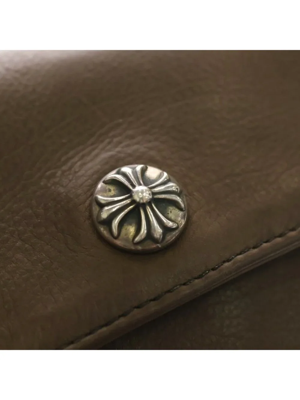 Chrome Hearts Hot Pot Cross Ball Button Leather Shoulder Bag Brown Silver